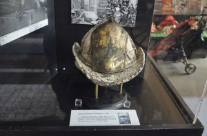 The helmet of a fire chief who was killed on duty